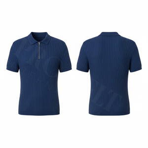 Polo en polyester côtelé 100 %, doux, confortable, uni, avec fermeture éclair, pour hommes, vente en gros, prix bas. - Product Image 3