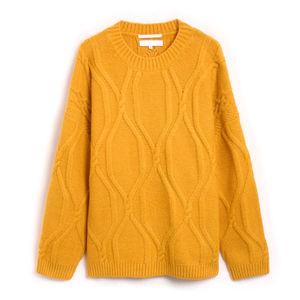 Pulls classiques vintage à manches longues pour hommes, style fait main, jaune moutarde, col rond doux, tricot épais de haute qualité, pour l'hiver - Product Image 1