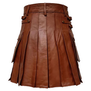 Kilt en cuir marron pour homme, tenue écossaise des Highlands de style gothique avec sporran assorti - Product Image 3