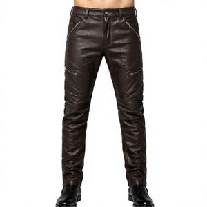 Unique Design Eco-Friendly Waterproof Lightweight Casual Winter <b>Men's</b> <b>Leather</b> <b>Pants</b> Button Fly Mid Waist Customized Printing - Product Image 1