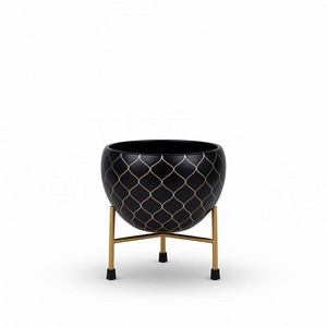 Pot de fleurs moderne en métal avec support, design géométrique doré, pot décoratif pour plantes d'intérieur, maison, bureau, salon - Product Image 5