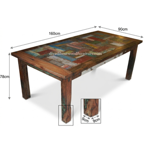 DIVADI Dining <b>Table</b> Java Style Patchwork Knockdown <b>Reclaimed</b> Boat Wood Sustainable Design Eco-Friendly For Indoor and Outdoor - Product Image 1
