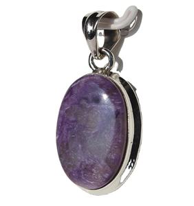 2025 Grado Superior Charoite cabujón Unisex colgante 925 plata esterlina forma ovalada bisel ajuste Natural moda colgante encantos - Product Image 4