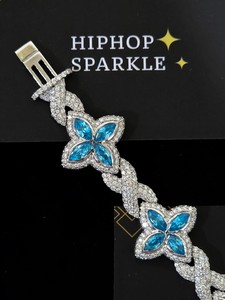 Joyería de Lujo con Incrustaciones de Gemas Azules en Plata de Ley 925, Diseño de Racimo de Flores, Corte Brillante, Estilo Hip Hop, Moissanita, para Hombres y Mujeres, Ideal para Fiestas - Product Image 2