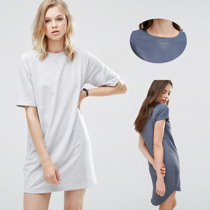 Robe T-shirt grise à col rond pour femme, coupe ample, manches courtes, couleur unie, en jersey décontracté, pour le printemps et l'été - Product Image 6