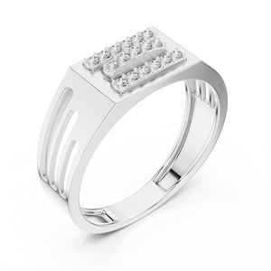 Anillo Imperial de Diamantes Cultivados en Laboratorio, Corte Redondo, Triple Barra, Oro Blanco de 18 Quilates, Chapado en Rodio, para Boda/Compromiso/Regalo/Uso Diario en la Oficina, para Hombre - Product Image 4