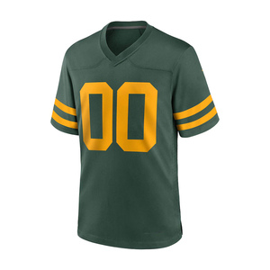 Maillot de football pour homme à col en V et manches courtes, vert et jaune, numéro 00, imprimé, en polyester respirant, coupe classique - Product Image 1