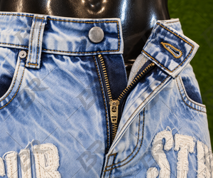 Washed Distressed Denim Shorts Wide Leg Mid Waist Frayed Hem Embroidered Vintage Woven Casual <b>Sweet</b> Streetwear for Women - Product Image 5