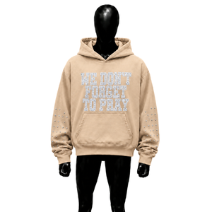 Sudadera con Capucha Moderna Cristiana Beige con Estampado de Letras de Diamantes de Imitación, Estilo Casual para Otoño, Ajuste Cómodo y Relajado - Product Image 1