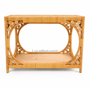 Natural Rattan Console Table Wicker Living Room <b>Cabinet</b> Scalloped Entryway Side Table Modern Home Furniture 2 Shelves - Product Image 3