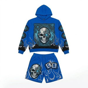 Vintage washed hoodie <b>set</b> Heavyweight cotton streetwear Winter zip hoodie shorts OEM private label hoodie - Product Image 1