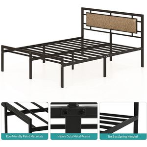 Mecor Vintage Rustic Brown Faux Leather Headboard Strong Metal Slats Support Full Size <b>Platform</b> <b>Bed</b> <b>Frame</b> Metal <b>Beds</b> Product - Product Image 4