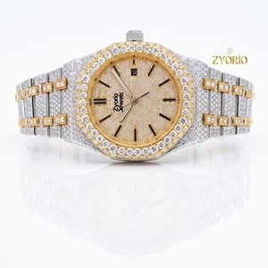 Reloj Unisex de Lujo de Dos Tonos con Incrustaciones de Diamantes Moissanite, Movimiento de Cuarzo ETA, Esfera de 41 mm, Acero Inoxidable, Estilo Hip Hop Personalizado - Product Image 3