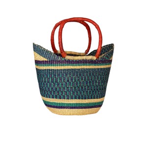 Sacs à main en jonc de mer rayé naturel avec poignée en cuir, sac à main décontracté pour femmes, sac de plage en paille écologique, OEM - Product Image 1