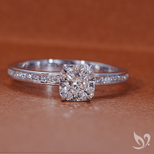 1CT Cushion Cut Lab <b>Diamond</b> <b>Ring</b> Channel Pave Band IGI Certified 10K White Gold Engagement <b>Ring</b> - Product Image 1