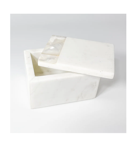 Caja de Mármol al por Mayor, Diseño Artesanal con Tapa de Nácar, Forma Cuadrada, Caja de Regalo de Mármol de Alta Calidad, Estilo de Empaque Elegante - Product Image 1
