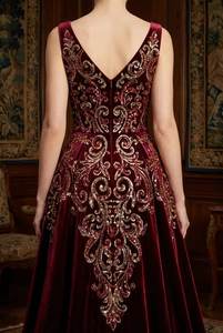 ชุดราตรีประดับมรกตแบบพรีเมียม แขนยาว ผ้ากำมะหยี่ ผู้ผลิตส่งออกจำนวนมาก - Product Image 4