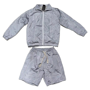 Ensemble de survêtement pour homme, coupe-vent 2 pièces personnalisé, short et veste à capuche, fermeture éclair réfléchissante, nylon, style streetwear - Product Image 1