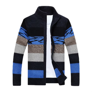 Cardigan d'hiver pour homme au design élégant avec décoration en fourrure, col rayé 14 GG et fermeture éclair, épaisseur polaire - Product Image 2