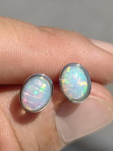 Mehrajuddin Gems Natural Fine Luxury <b>Opal</b> Oval Cut Bezel Set <b>Stud</b> <b>Earrings</b> 925 Silver 3 Gram Wedding Jewelry October Birthstone - Product Image 4