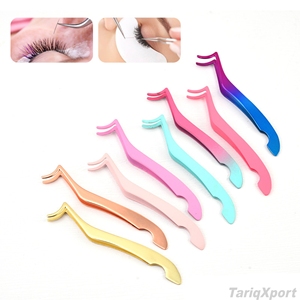 Professional Wide Tip Private <b>Label</b> False Eyelashes Tweezers Rose Gold Stainless Steel Eyelash <b>Applicator</b> for Salon - Product Image 3