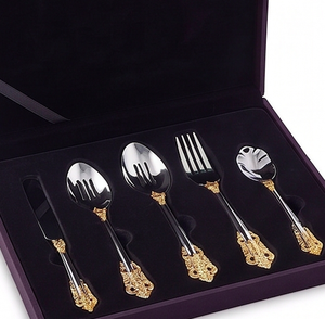 Ensemble de couverts élégants plaqués argent avec accents dorés, 5 pièces, compatibles lave-vaisselle, pour les occasions de mariage - Product Image 6