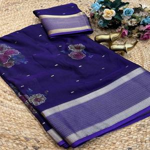 Sari en soie pure Rangoli avec une magnifique bordure tissée dorée, style Bollywood, séchage rapide, coupe classique pour femmes - Product Image 1