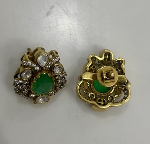 <b>studs</b> earrings in green doublet and polki stone with gold plated for Indian women handmade jewelry for wedding <b>silver</b> 925 <b>studs</b> - Product Image 3