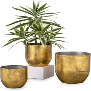 Briful Set of 3 Shabby Gold Galvanized Buckets Multi-Size Rustic Chic Metal Planters for Home Centerpieces Table Decor Planter - Product Image 1