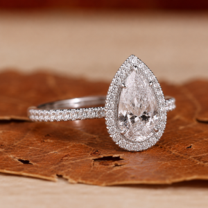 Anillo de Compromiso con Diamante Corte Pera y Halo, Cultivado en Laboratorio, Certificado IGI, Oro Blanco, Pavé, Anillo Nupcial Unisex, Joyería de Lujo para Boda - Product Image 2