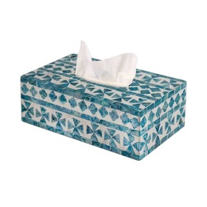 Caja de pañuelos rectangular de alta gama con incrustaciones de nácar y madera hecha a mano para decoración del hogar - Product Image 1