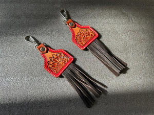 <b>Tooled</b> Leather Keychain Personalized Fringe Key Fob Sunflower Cowgirl Car Key Western Key Keychain Leather Carabiner Key <b>Clip</b> - Product Image 4