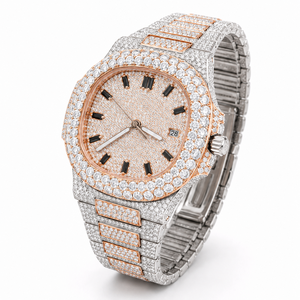 Reloj de Lujo de Dos Tonos con Incrustaciones de Moissanita, Esfera de Acero Inoxidable con Pavé, Visualización de Fecha, Reloj de Cuarzo para Hombre - Product Image 4