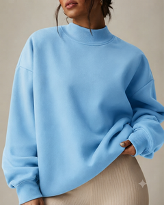 เสื้อสเวตเชิ้ตคอเต่าโอเวอร์ไซส์สำหรับผู้หญิง สีฟ้าอ่อน ผ้าฝ้ายถัก แขนยาว สไตล์ฤดูใบไม้ร่วง - Product Image 1