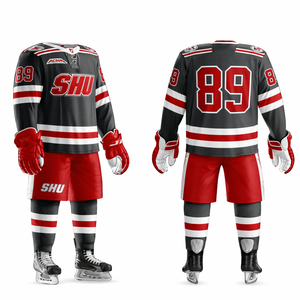 Uniforme de hockey sur glace personnalisé pour hommes, maillot sublimé noir et rouge, manches longues, respirant, toutes saisons, taille adulte - Product Image 2