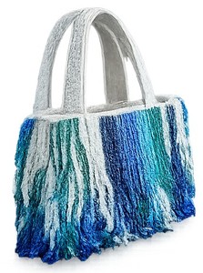 Bolso Tote de Tela a Rayas, Bolso de Hombro Casual Hecho a Mano, Diseño con Flecos Azules y Blancos, para Uso Diario - Product Image 4