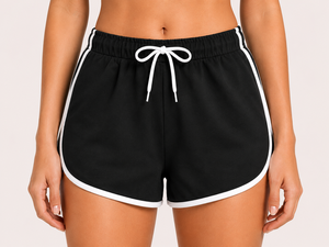 Shorts de course pour femmes Premium Black Dolphin avec bordure contrastée blanche, tissu léger et doux, taille ajustable avec cordon de serrage - Product Image 4