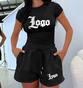Ensemble deux pièces d'été pour femme en coton tricoté, t-shirt à manches longues et short respirant, tenue de sport décontractée, vente en gros - Product Image 3