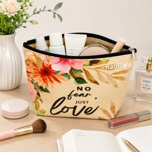 Bolsa de Maquillaje Cuadrada de Lino y Algodón, Impermeable, Ligera, con Cierre y Estampado Floral, Organizador de Almacenamiento con Nombre Personalizado - Product Image 6