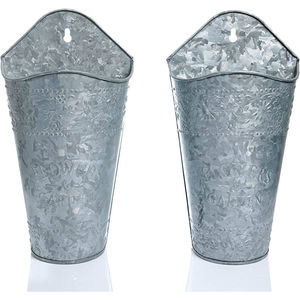 Maceta colgante redonda de zinc plateado para pared, balcón, valla, metal galvanizado, estilo rústico, para jardín interior y exterior. - Product Image 6