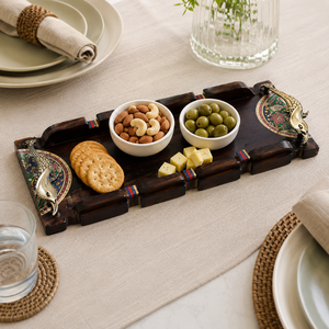 Premium Handmade Wooden Serving Tray with Brass <b>Elephant</b> Handles Decorative Tea Coffee Snack Platter Traditional Home <b>Decor</b> Gift - Product Image 3