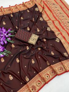 Soft premium pure <b>satin</b> silk fabric <b>saree</b> with zari weawing Peshwai border <b>saree</b> - Product Image 4