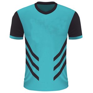 Camiseta de fútbol sublimada personalizada en azul cielo y negro – Camiseta de entrenamiento de fútbol transpirable de manga corta para hombre - Product Image 4