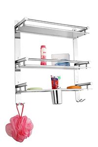 Étagère de salle de bain murale à 3 niveaux en acier inoxydable, support de rangement pour vêtements de salle de bain disponible - Product Image 4