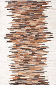 พรมหนังวัวสีน้ำตาลและสีขาวสำหรับตกแต่งงานปะหนังวัวลายทางแบบชนบทพรมปูพื้นแบบเย็บปะติดสีน้ำตาลตรงกลางและสีขาวด้านข้าง - Product Image 2