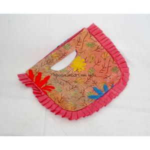 Women's Indian Bohemian Cotton Kantha Clutch Shoulder Bag Ruffles Pleated <b>Corner</b> Magnetic Closure Lightweight Travel Daily Use - Product Image 4