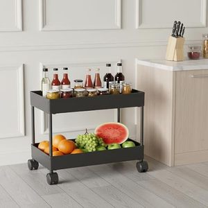 Chariot de rangement de cuisine moderne à double niveau avec roulettes pour l'organisation des épices et des fruits en gris - Product Image 1