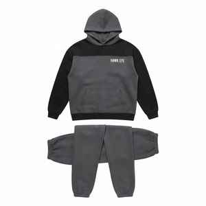 Survêtement à capuche pour homme, gris et noir, avec blocs de couleur, décontracté, pantalon long à cordon de serrage avec poches, coupe ample, pour l'automne - Product Image 5