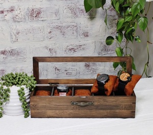 Caja de Madera para Relojes con 5 Compartimentos y Estuche - Exhibidor de Sobremesa - Regalo Clásico de Lujo para Hombres - Regalo de Aniversario - Product Image 1