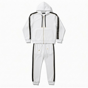 Ensemble jogging deux pièces en velours noir pour homme, sweat à capuche zippé et pantalon à taille élastique, style streetwear décontracté - Product Image 2